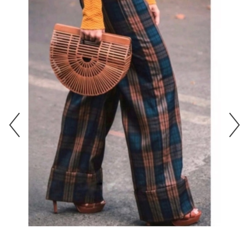 Zara Blue and Brown Plaid Wide-Leg Pants